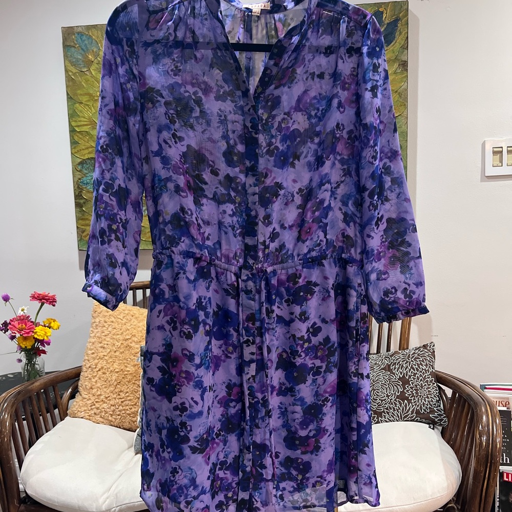 Purple Floral Sheer Midi Dress - Unknown Brand